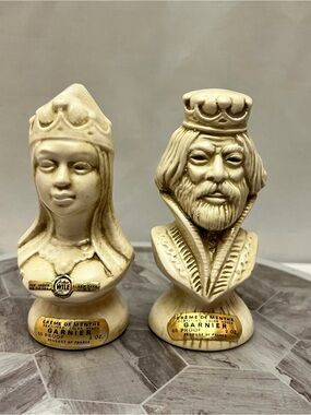 Vintage 1972 Garnier Creme De Menthe King Queen Bust Decanters Set Italy